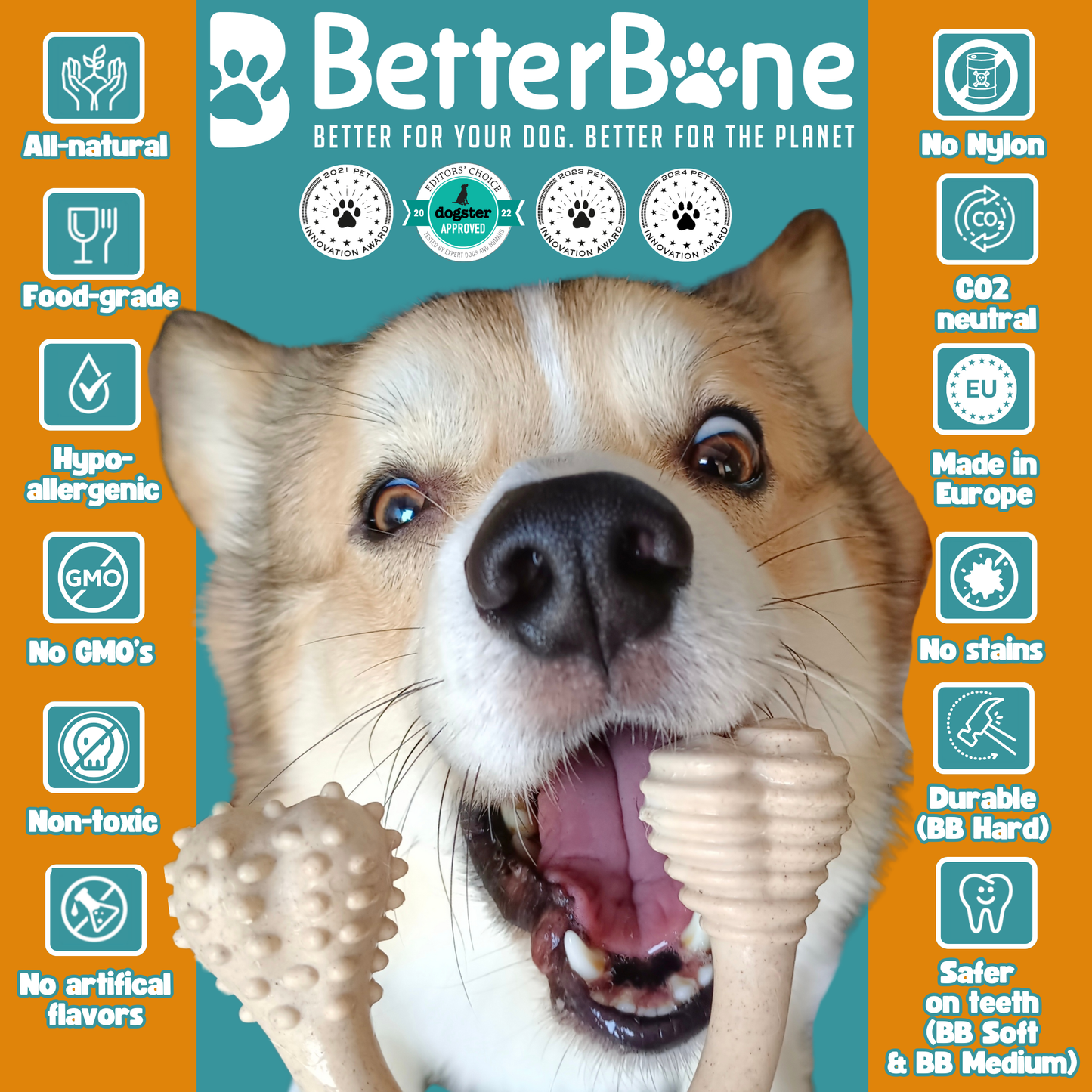 BetterBone 100% Natural - Nylon FREE Dog Chew Toy (Hard)