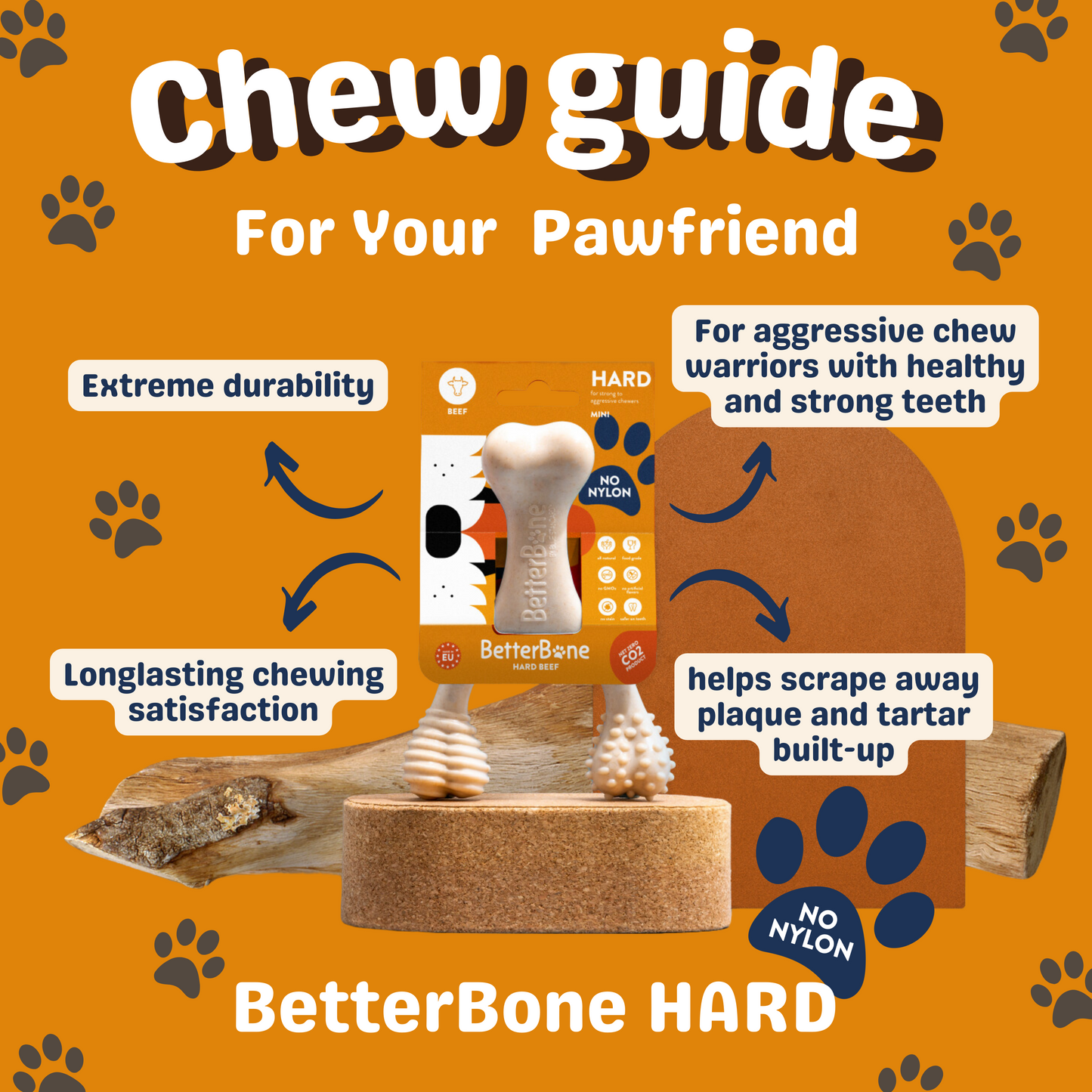 BetterBone 100% Natural - Nylon FREE Dog Chew Toy (Hard)