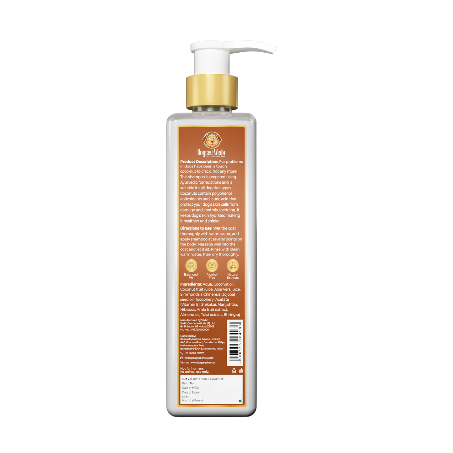 Dogsee Veda Coconut Shed Control Dog Shampoo 400ml