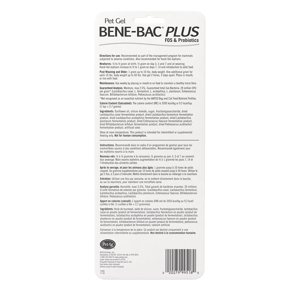 PetAg Bene-Bac Plus & Probiotics Pet Gel Supplement Syringe 15g