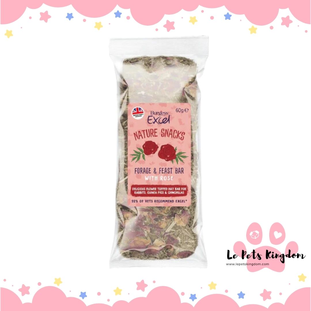 Burgess Excel Nature Snacks Forage & Feast Bar With Rose Hay Treat For Small Animals 60g