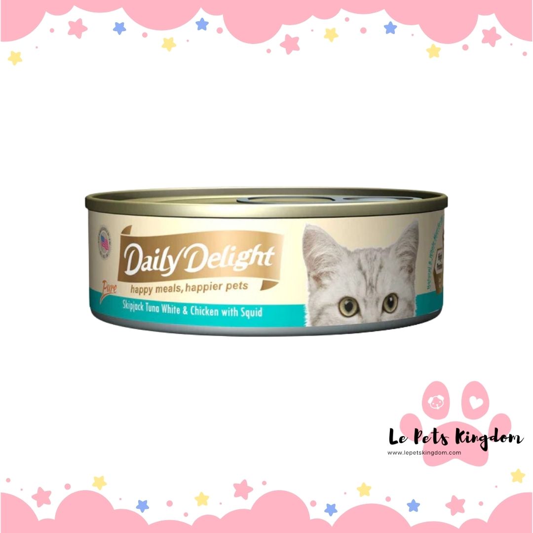 Daily Delight Pure Skipjack Tuna White & Chicken with Squid Canned Cat Food 80g