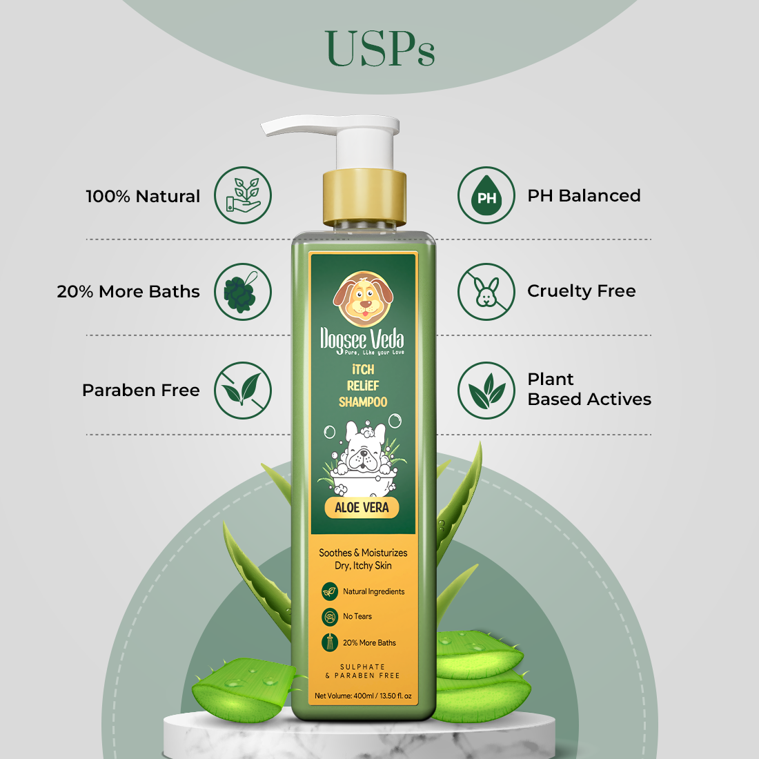 Dogsee Veda Aloe Vera Itch Relief Dog Shampoo 400ml