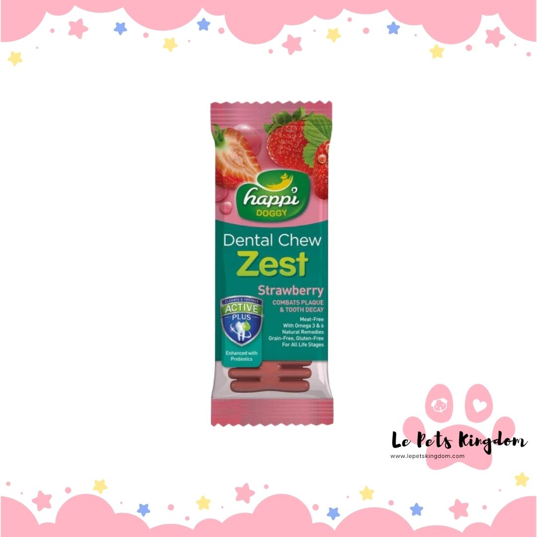Happi Doggy Zest Strawberry 4 Inch Dental Dog Chew