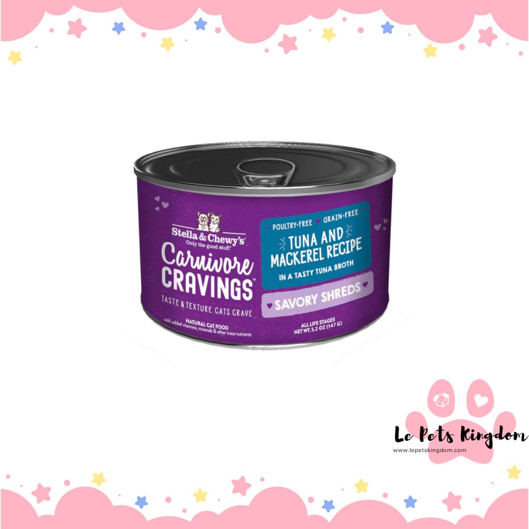 Stella & Chewy's Carnivore Cravings Savory Shreds Tuna & Mackerel in Broth Canned Cat Food 5.2oz