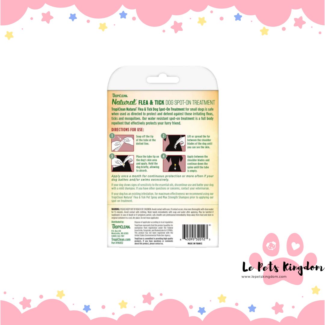 TropiClean Natural Flea & Tick Dog Spot-On Treatment 4ct