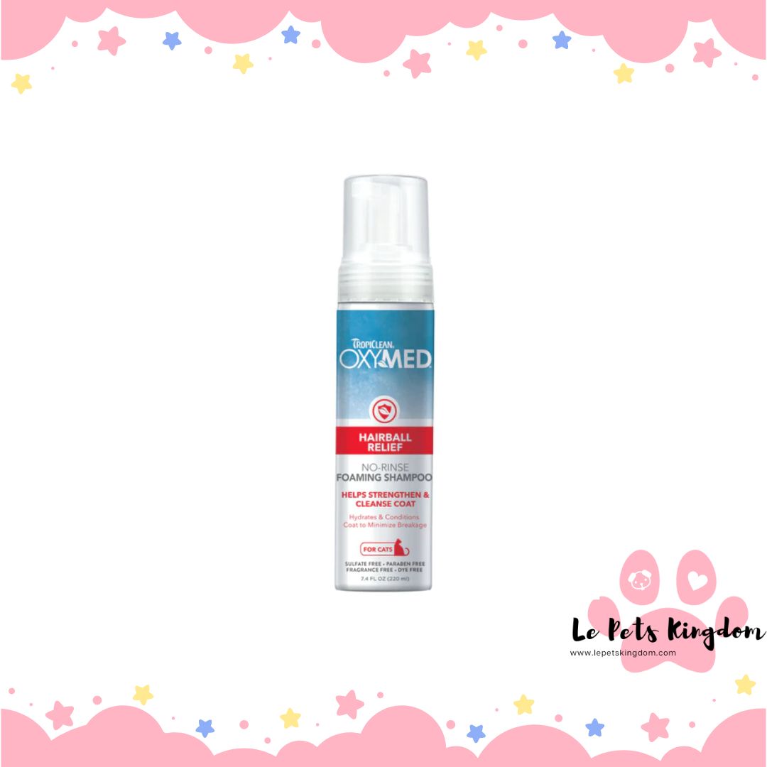 Tropiclean Oxymed Hairball Relief No-Rinse Foaming Waterless Cat Shampoo 7.4oz