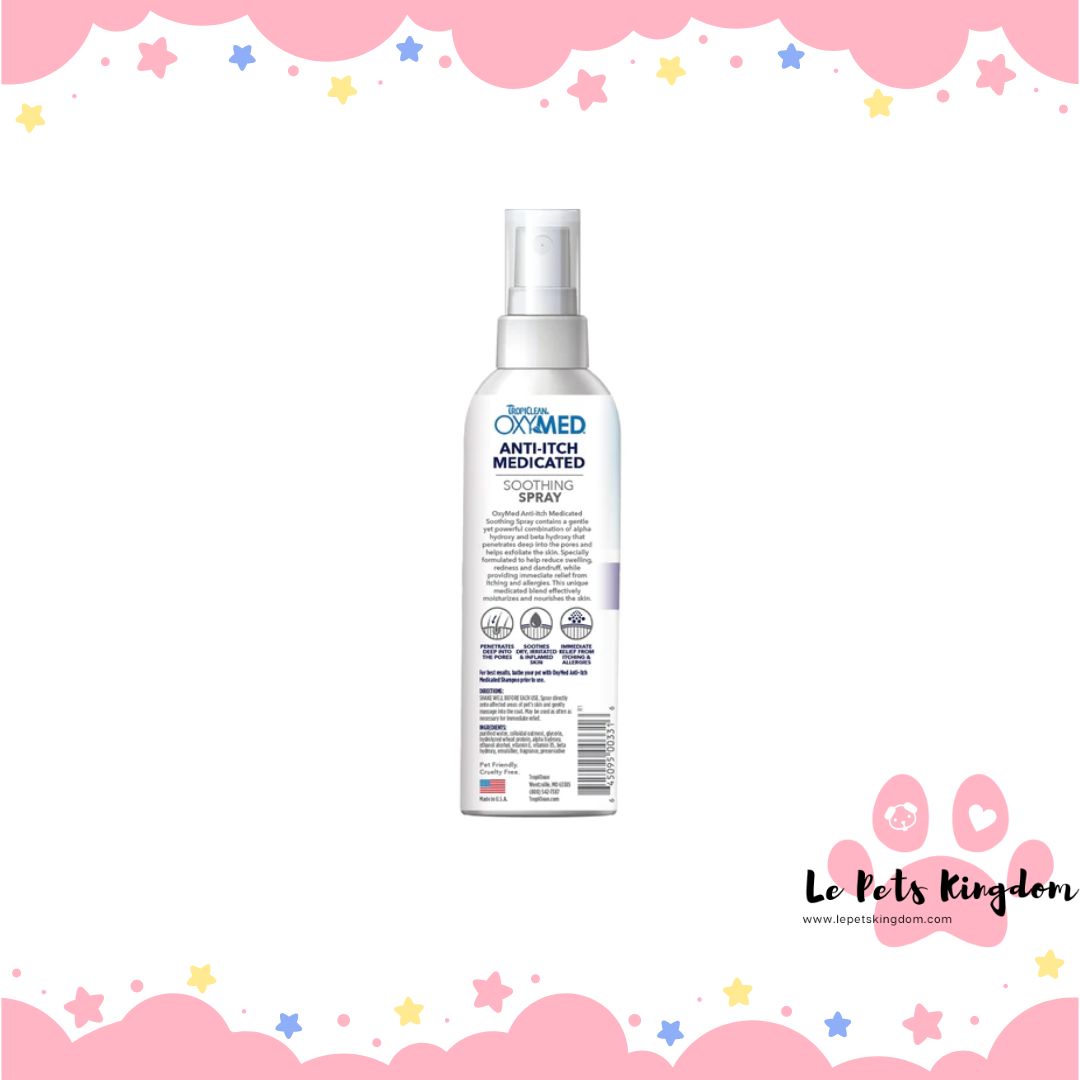 Tropiclean OxyMed Anti-Itch Medicated Spot Treatment Spray for Cats & Dogs 8oz