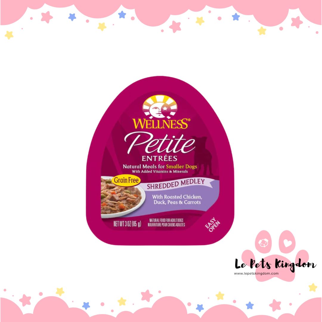 Wellness Petite Entrees Shredded Medley Roasted Chicken, Duck Grain-Free Tray Dog Food 85g