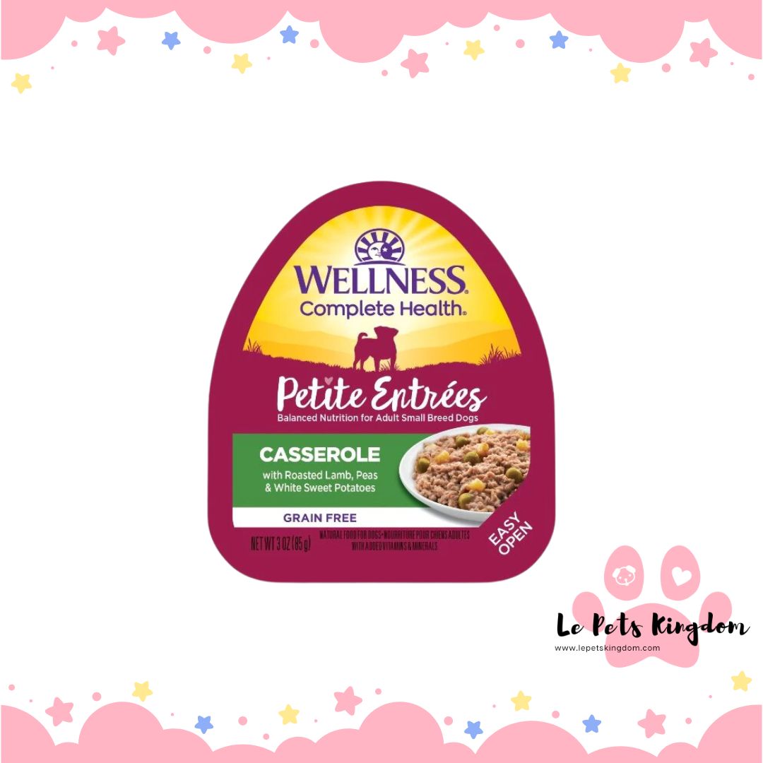 Wellness Petite Entrees Casserole Roasted Lamb Grain-Free Tray Dog Food 85g