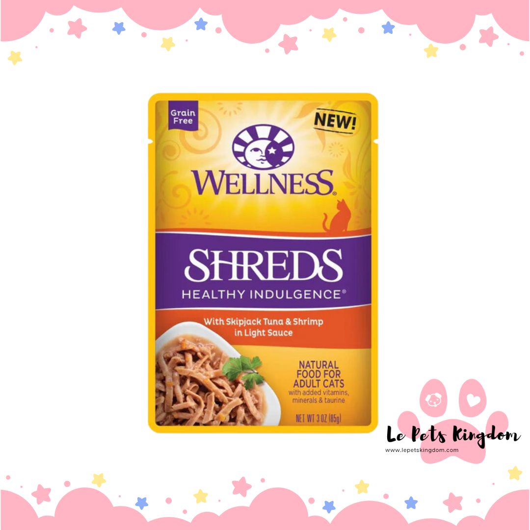 Wellness Healthy Indulgence Shreds Skipjack Tuna & Shrimp In Light Sauce Grain-Free Pouch Cat Food 3oz