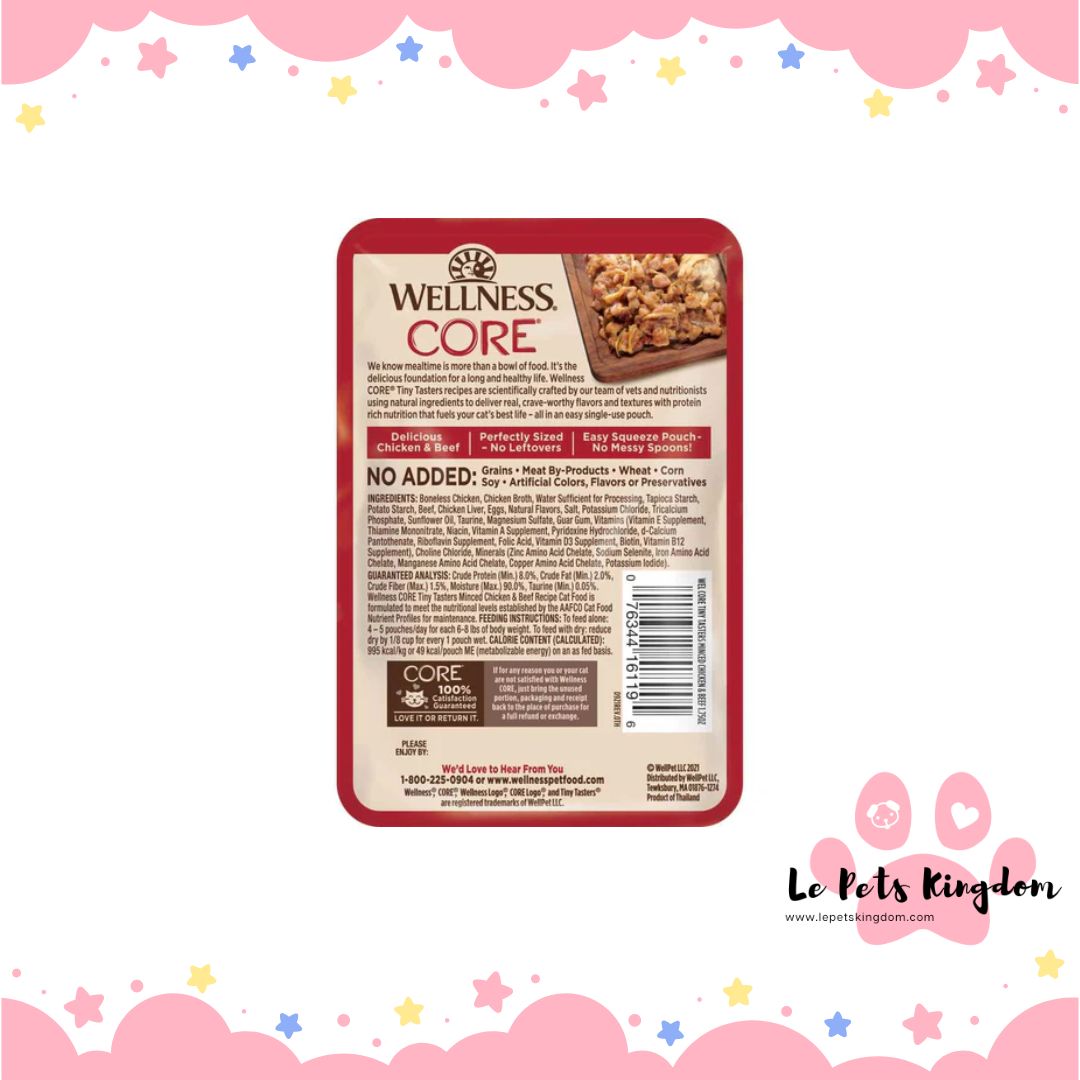 Wellness CORE Tiny Tasters Chicken & Beef Minced Grain-Free Adult Pouch Cat Food 1.75oz