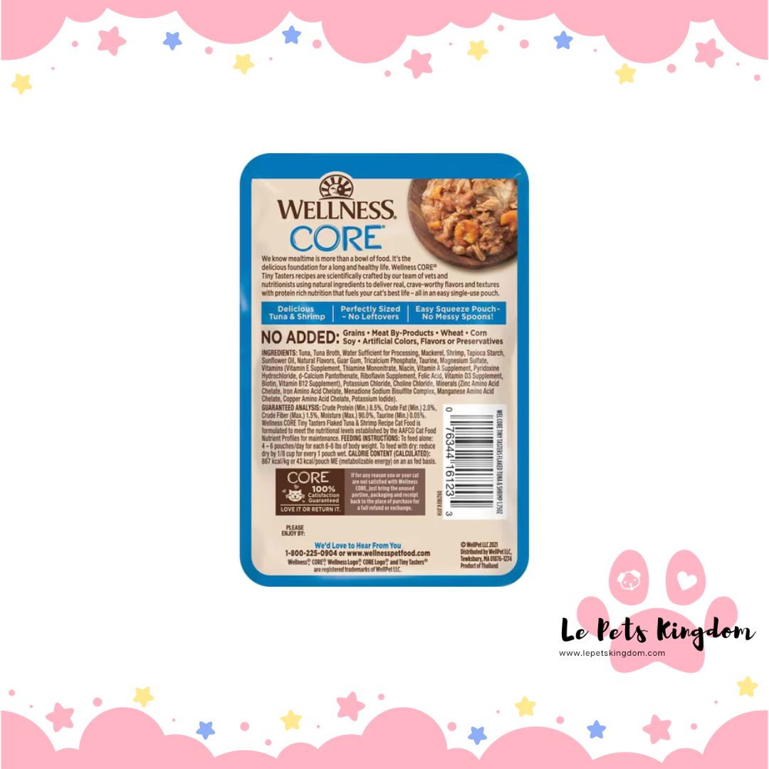 Wellness CORE Tiny Tasters Tuna & Shrimp Flaked Grain-Free Adult Pouch Cat Food 1.75oz