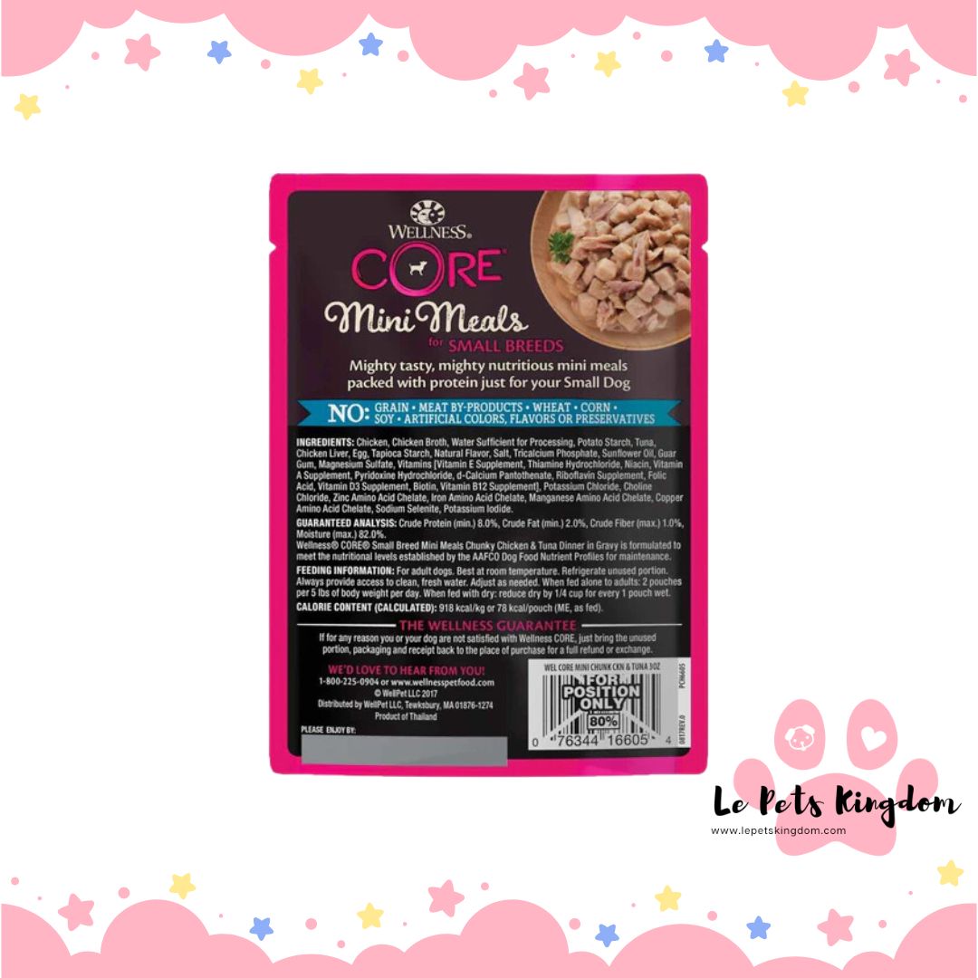 Wellness CORE Mini Meals Chunky Chicken & Tuna Dinner In Gravy Grain-Free Pouch Dog Food 3oz