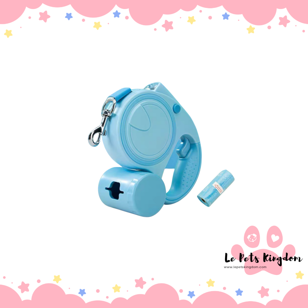 Retractable Leash With Poop Bag Holder -3M (Blue)