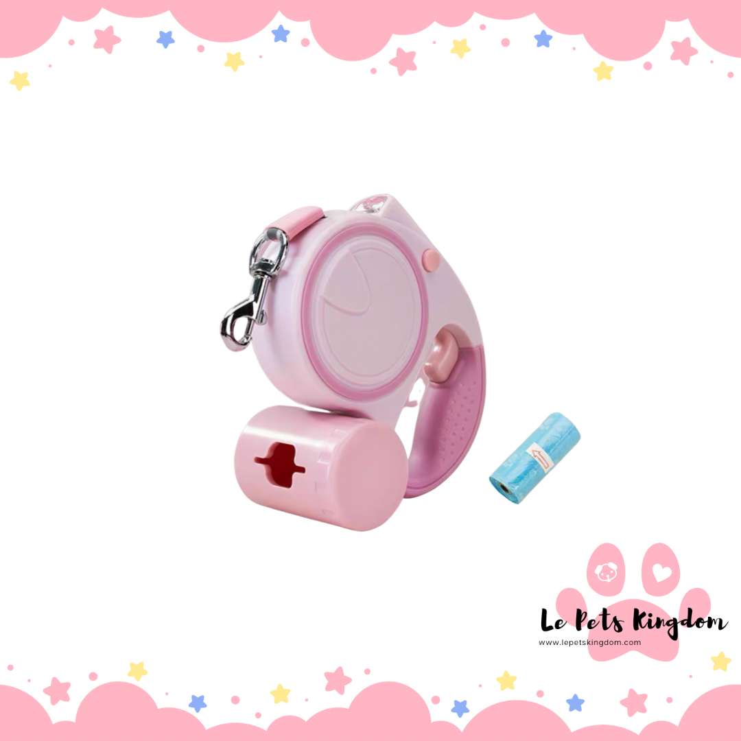 Retractable Leash With Poop Bag Holder -3M (Pink)