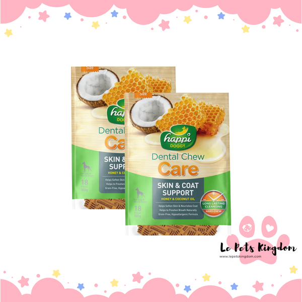 [BUNDLE OF 2] Happi Doggy Dental Chew Care Honey & Coconut Oil Skin & Coat Support Petite 150g