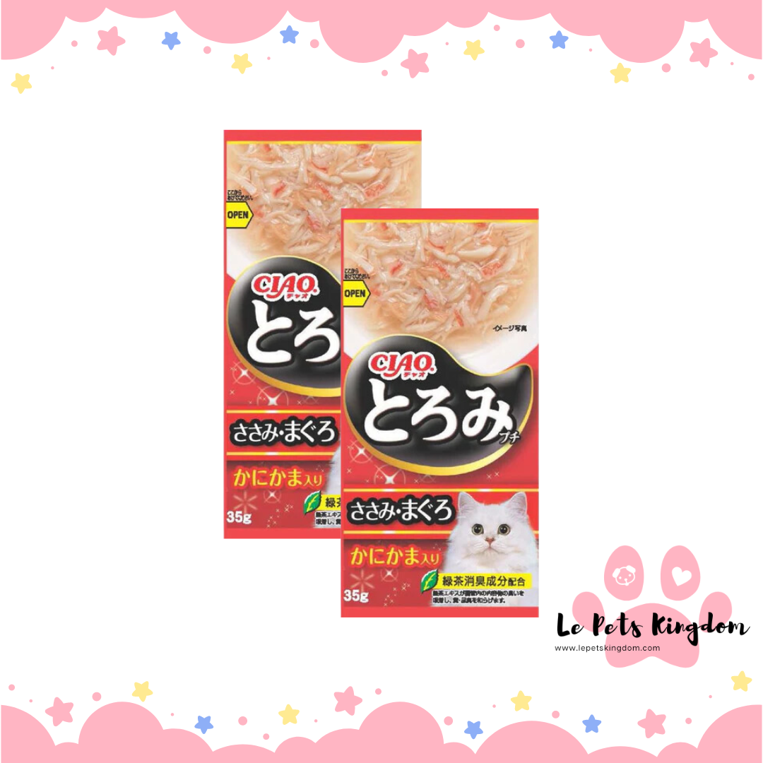 [BUNDLE OF 2] Ciao Toromi Line Chicken Fillet & Crab Stick Grain-Free Pouch Wet Cat Treats 35g x 4