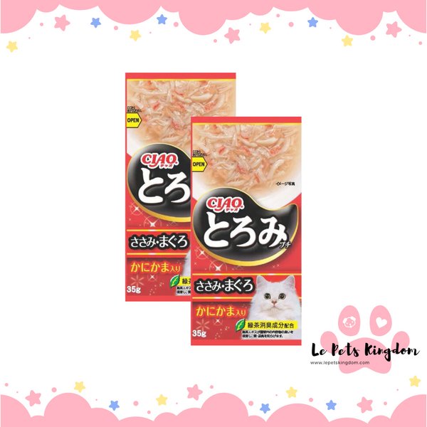 [BUNDLE OF 2] Ciao Toromi Line Chicken Fillet & Crab Stick Grain-Free Pouch Wet Cat Treats 35g x 4