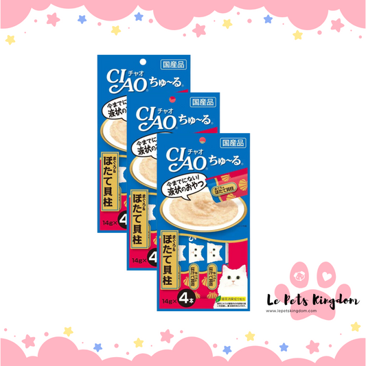 [BUNDLE OF 3] Ciao ChuRu  Liquid Cat Treat 14g x 4 (White Meat Tuna & Scallop)