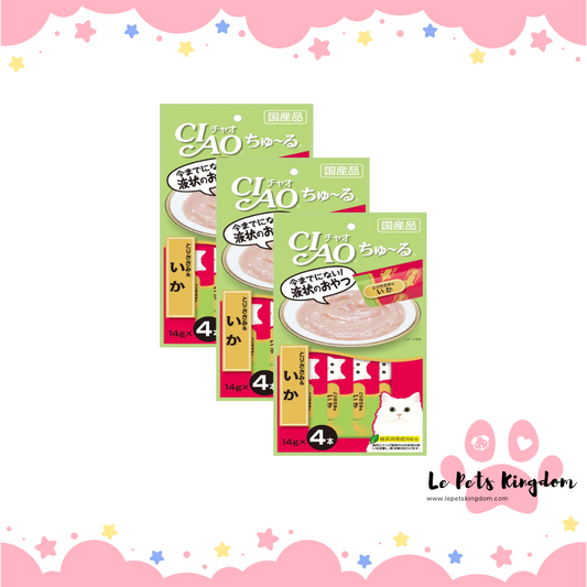 [BUNDLE OF 3] Ciao ChuRu Chicken Fillet & Squid Liquid Cat Treat 14g x 4