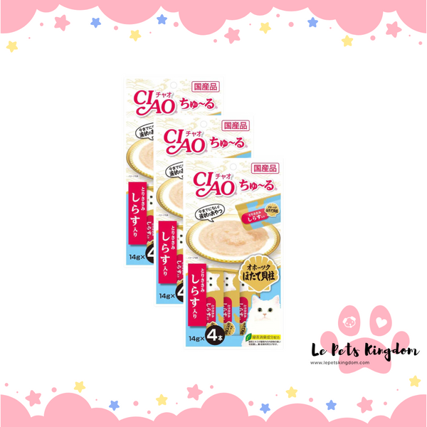 [BUNDLE OF 3] Ciao Churu Chicken Fillet Scallop & Whitebait Grain-Free Cat Treats 14g x 4