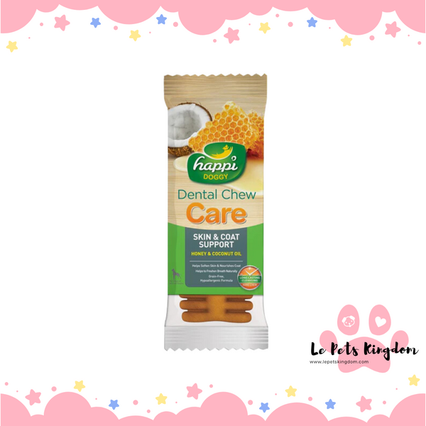 [BUNDLE OF 10] Happi Doggy Dental Chew Care Honey & Coconut Oil Skin & Coat Support 4 Inch