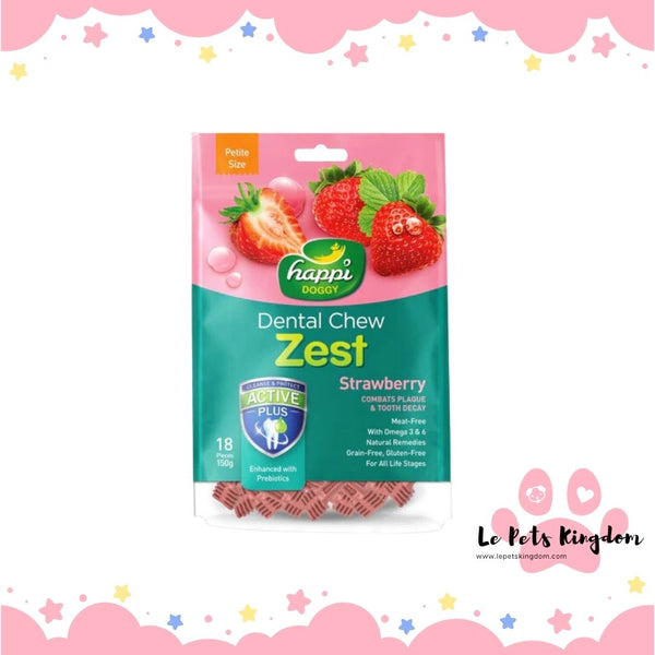 [BUNDLE OF 3] Happi Doggy Zest Petite Strawberry Dental Dog Chew 150g