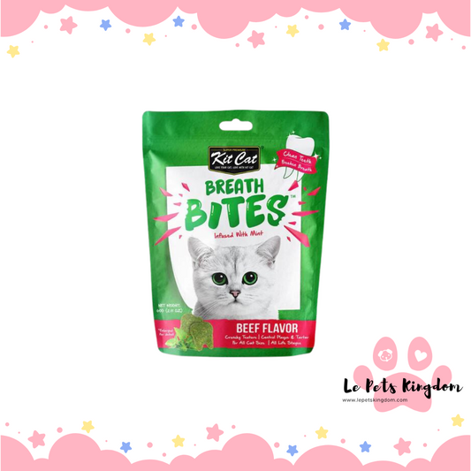 [BUNDLE OF 5] Kit Cat Breath Bites Beef Flavour Dental Cat Treats 60g