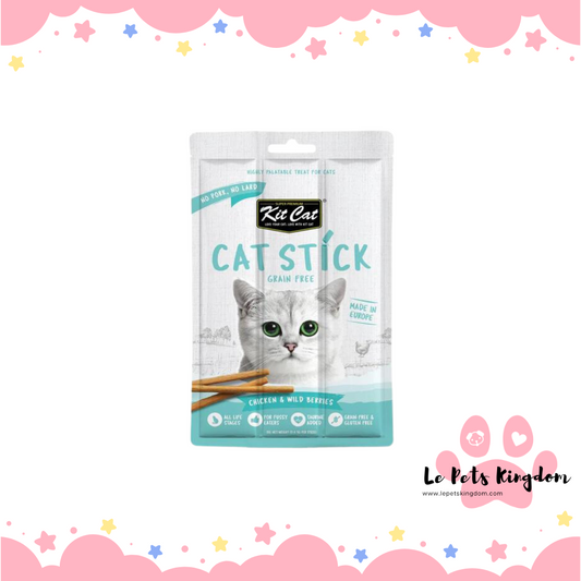[BUNDLE OF 4] Kit Cat Cat Stick Chicken & Wild Berries Grain-Free Cat Treats 3pc