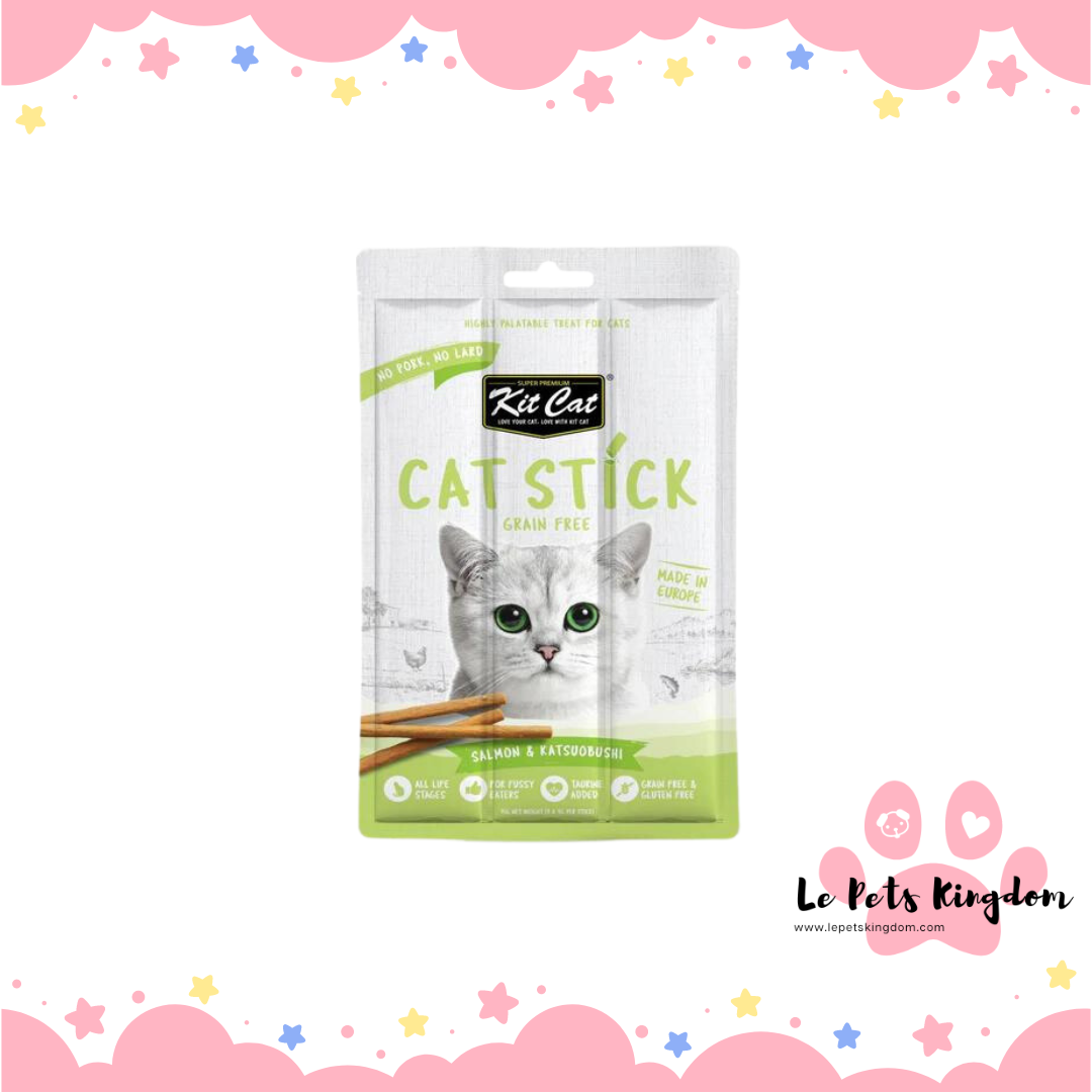[BUNDLE OF 4] Kit Cat Cat Stick Salmon & Katsuobushi Grain-Free Cat Treats 3pc
