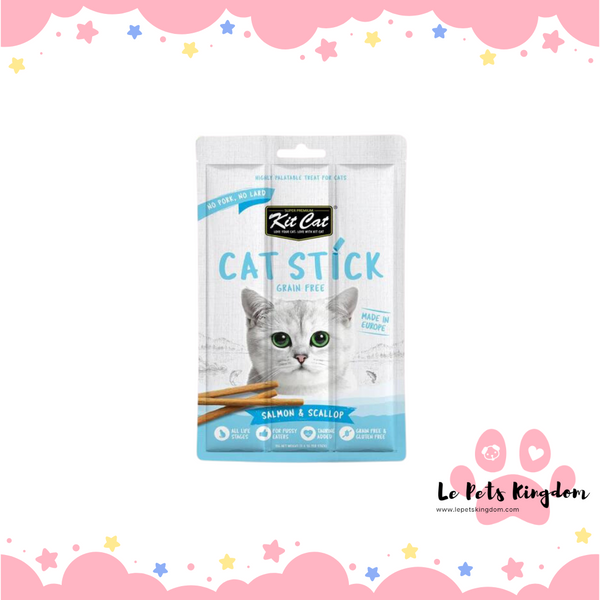 [BUNDLE OF 4] Kit Cat Cat Stick Salmon & Scallop Grain-Free Cat Treats 3pc