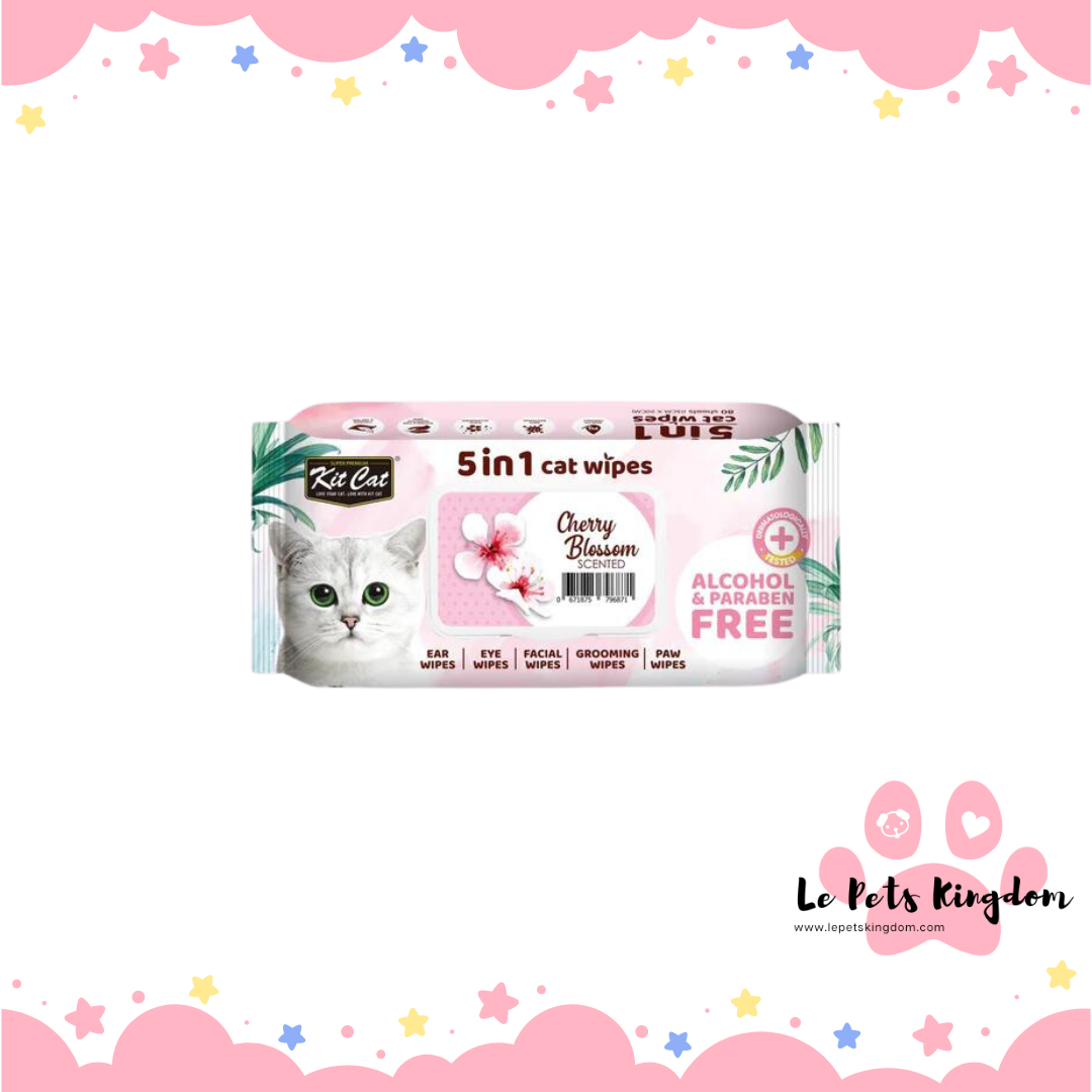 [BUNDLE OF 4] Kit Cat 5 in 1 Cat Wipes 80pcs (Cherry Blossom)