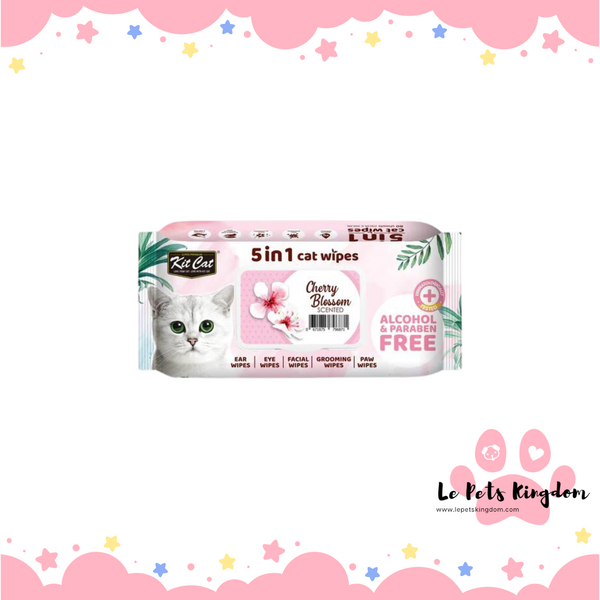 [BUNDLE OF 4] Kit Cat 5 in 1 Cat Wipes 80pcs (Cherry Blossom)