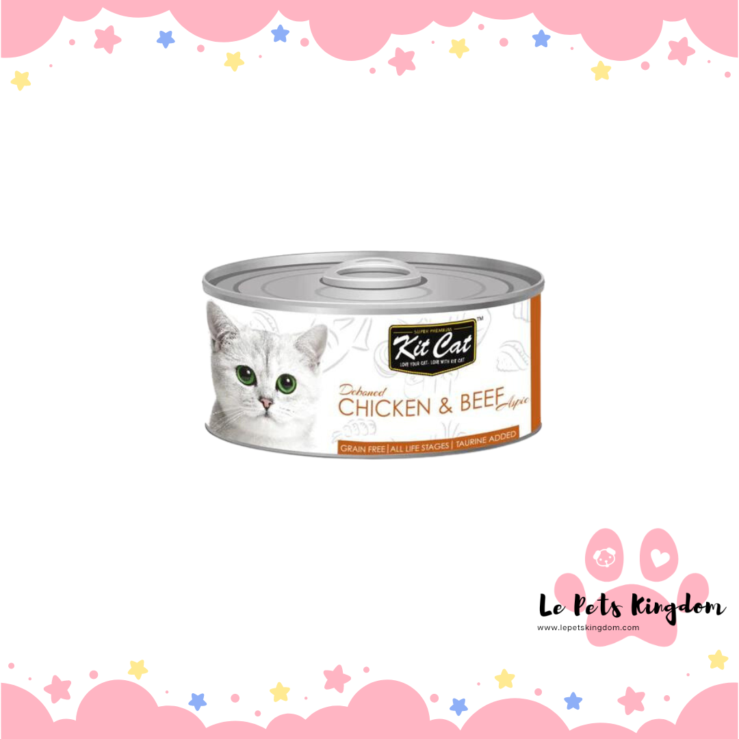 Kit Cat Grain-Free Deboned Chicken & Beef Aspic Topper Canned Cat Food 80g