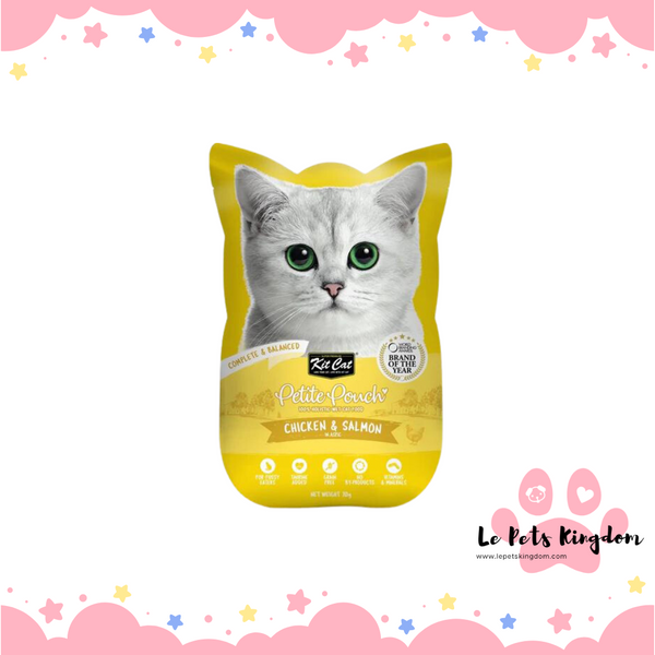 [BUNDLE OF 12] Kit Cat Petite Pouch Chicken & Salmon In Aspic Grain-Free Pouch Cat Food 70g