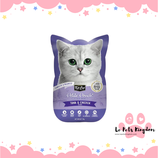 [BUNDLE OF 12] Kit Cat Petite Pouch Chicken & Tuna In Aspic Grain-Free Pouch Cat Food 70g