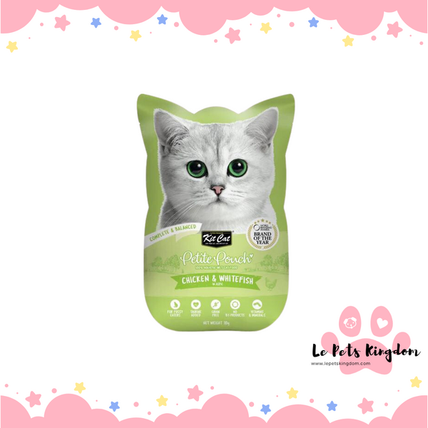 [BUNDLE OF 12] Kit Cat Petite Pouch Chicken & Whitefish In Aspic Grain-Free Pouch Cat Food 70g