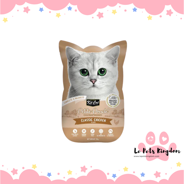 [BUNDLE OF 12] Kit Cat Petite Pouch Classic Chicken In Aspic Grain-Free Pouch Cat Food 70g