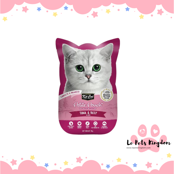[BUNDLE OF 12] Kit Cat Petite Pouch Tuna & Beef In Aspic Grain-Free Pouch Cat Food 70g
