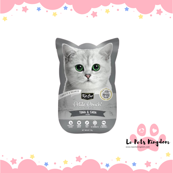 [BUNDLE OF 12] Kit Cat Petite Pouch Tuna & Saba In Aspic Grain-Free Pouch Cat Food 70g