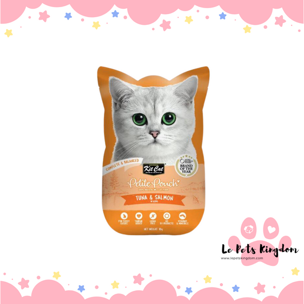 [BUNDLE OF 12] Kit Cat Petite Pouch Tuna & Salmon In Aspic Grain-Free Pouch Cat Food 70g
