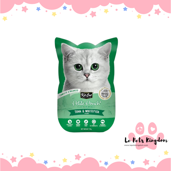[BUNDLE OF 12] Kit Cat Petite Pouch Tuna & Whitefish In Aspic Grain-Free Pouch Cat Food 70g