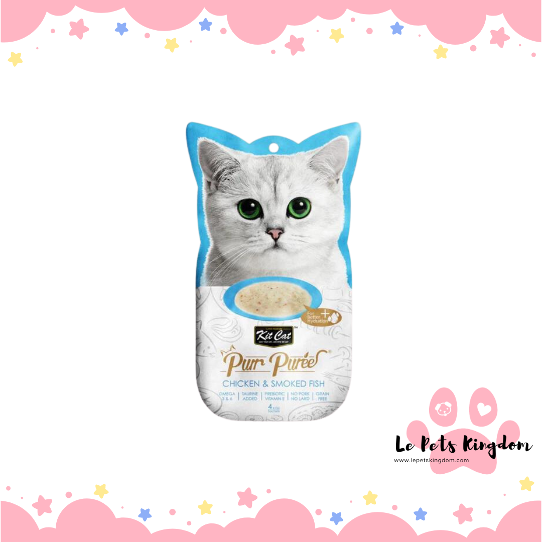 [BUNDLE OF 4] Kit Cat Purr Puree Chicken & Smoked Fish Cat Treats 4x15g