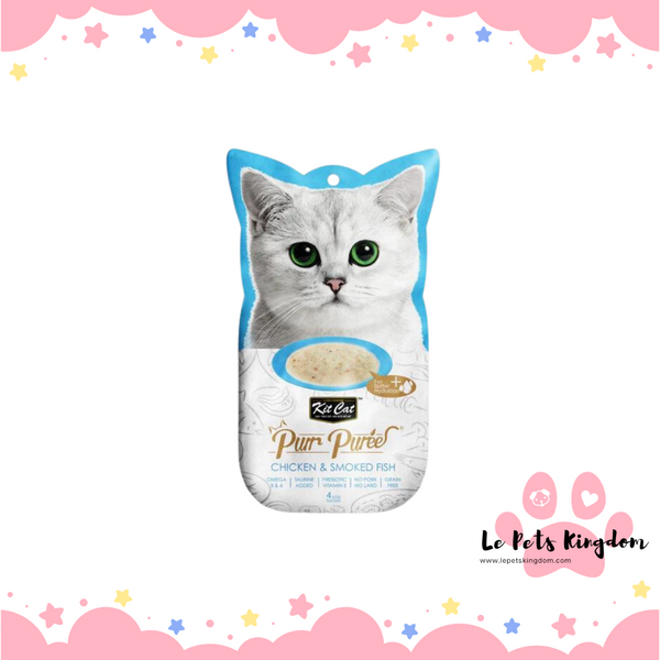 [BUNDLE OF 4] Kit Cat Purr Puree Chicken & Smoked Fish Cat Treats 4x15g