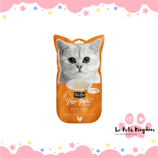 [BUNDLE OF 4] Kit Cat Purr Puree Plus+ Chicken Skin & Coat Cat Treats 4x15g