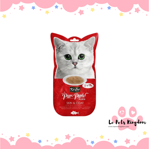 [BUNDLE OF 4] Kit Cat Purr Puree Plus+ Tuna Skin & Coat Cat Treats 4x15g