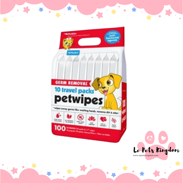 Petkin Germ Removal Pet Wipes For Cats & Dogs (Travel Pack) 100ct