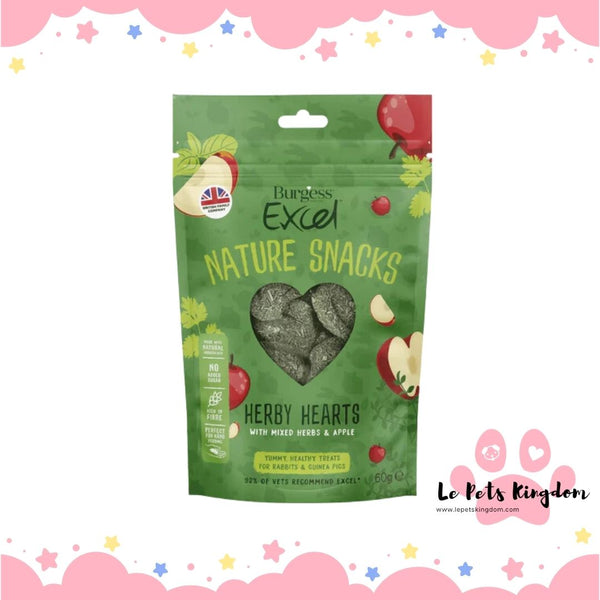 Burgess Excel Nature Snacks Herby Hearts Treats For Rabbits & Guinea Pigs 60g