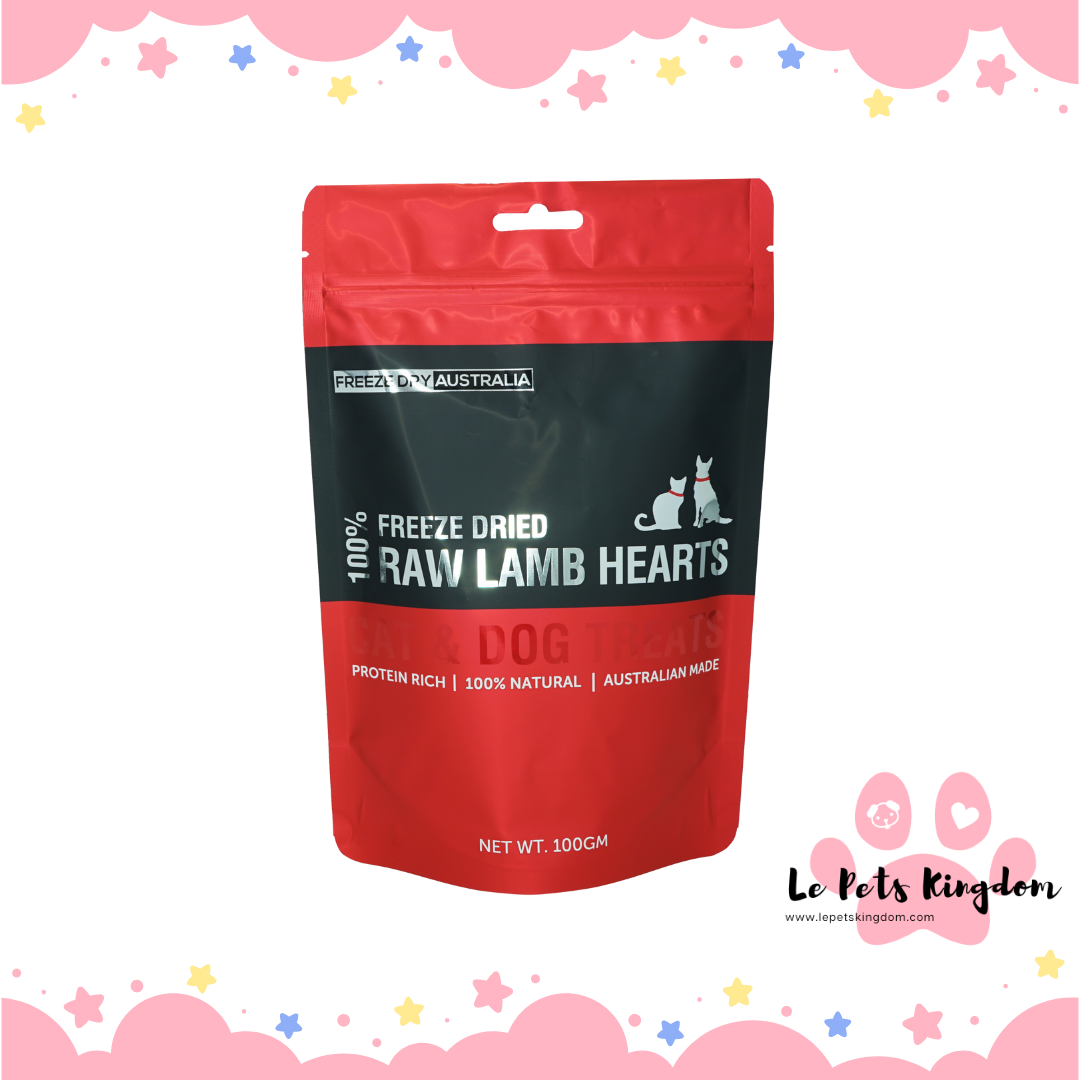 Freeze Dry Australia Freeze Dried Raw Lamb Hearts Cat & Dog Treats 100g